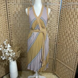 Anthropologie Asymmetrical Dress in Mustard Yellow and White